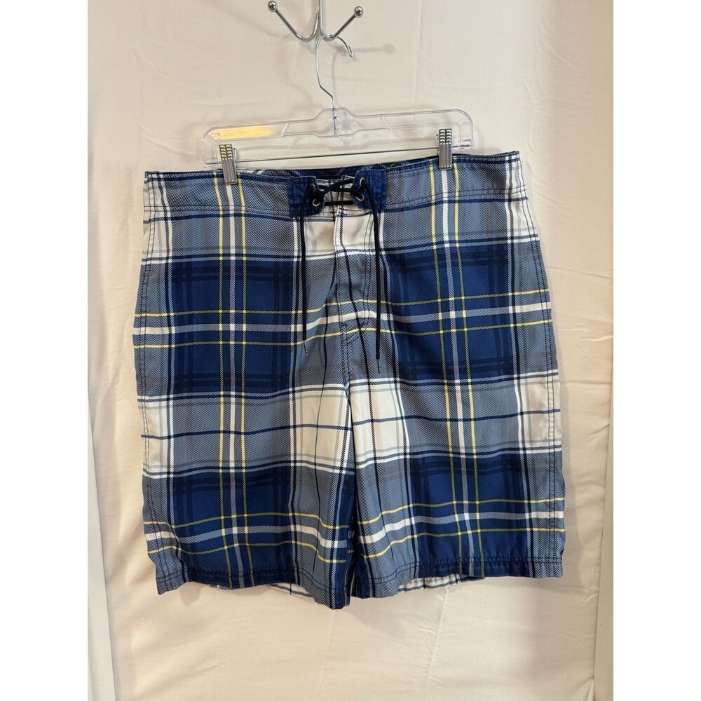 Nautica Men’s Swim Trunks Size 38 Blue Plaid Board Shorts Mesh Lined‎ Drawstring